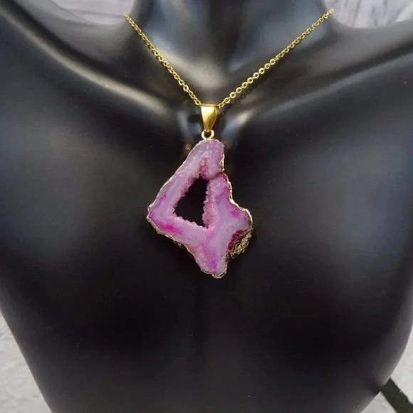 Purple Geode Necklace With Golden Accents - Picture 2 of 3